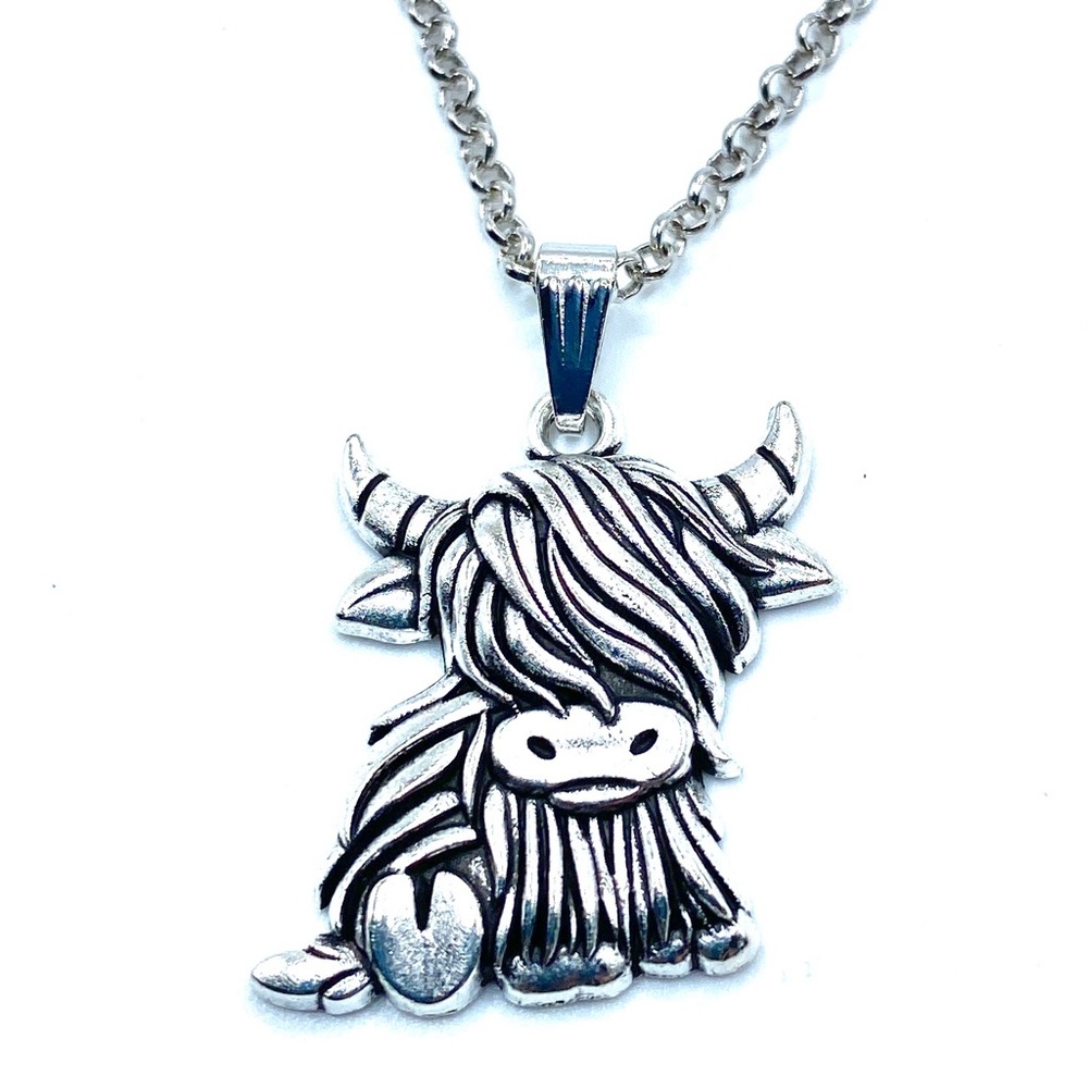 Silver Highland Cow Pendant Necklace